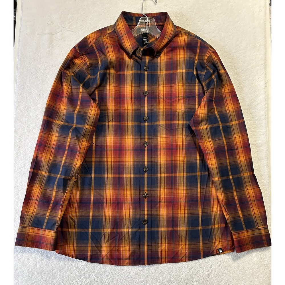 Alaskan Hardgear Mens Size L Tall Orange Brown Button Up Bamboo Shirt